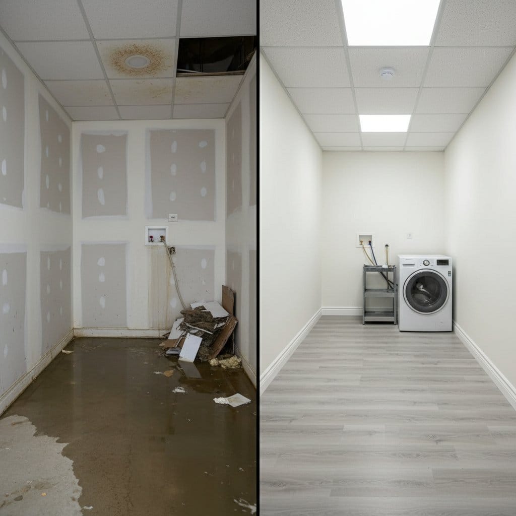 Content Drying & Property Cleanup restoration — utility room of private residence in Glen Rock, NJ