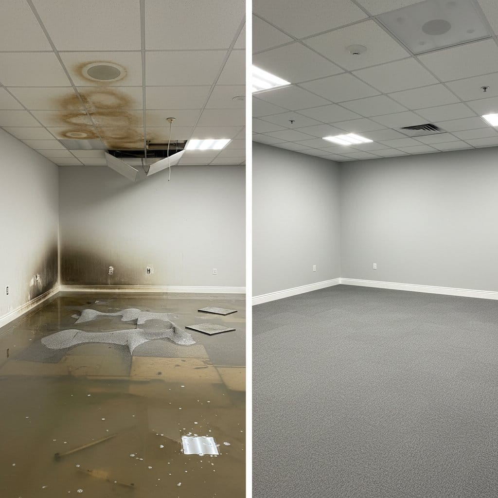 Glen Rock Water Damage Restoration commercial office space restoration before and after in Glen Rock