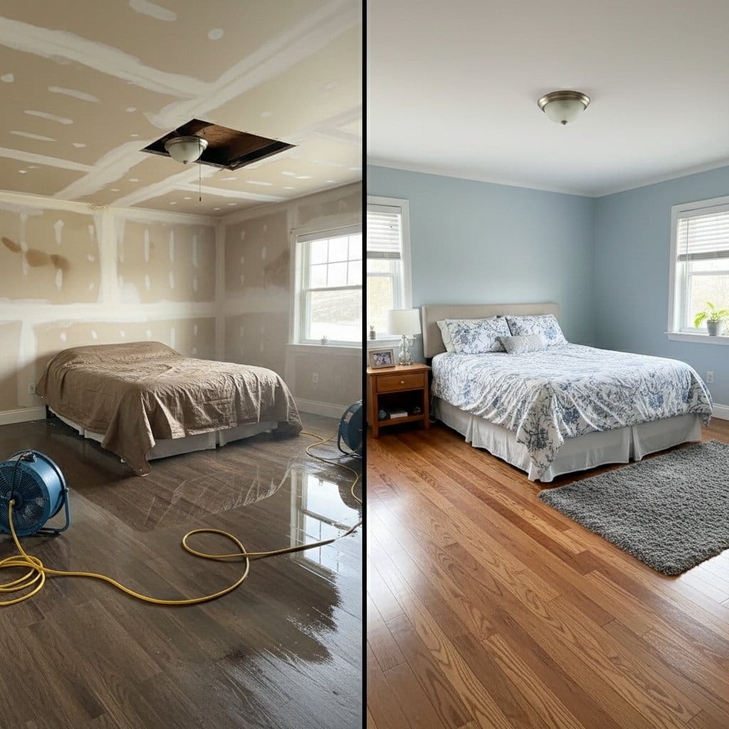 Glen Rock Water Damage Restoration bedroom restoration before and after in Glen Rock