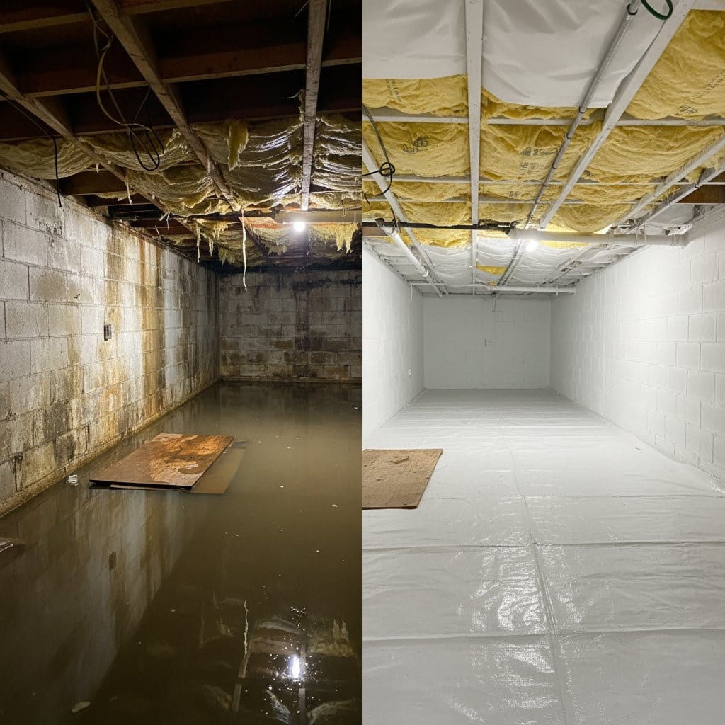 Glen Rock Water Damage Restoration crawl space restoration before and after in Glen Rock