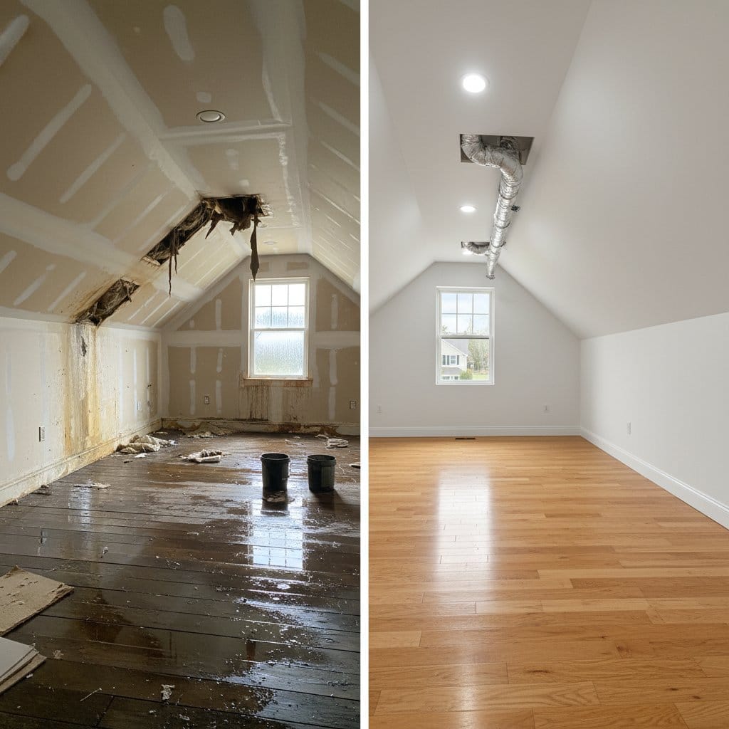 Glen Rock Water Damage Restoration attic space restoration before and after in Glen Rock